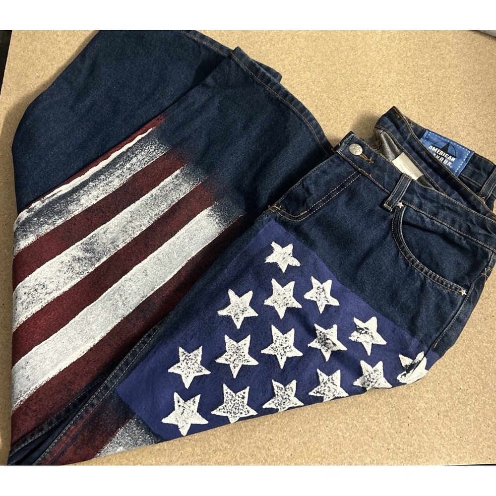 Y2K Charlotte Russe‎ USA 100% Cotton Jeans Flare NWT American Flag Lamar